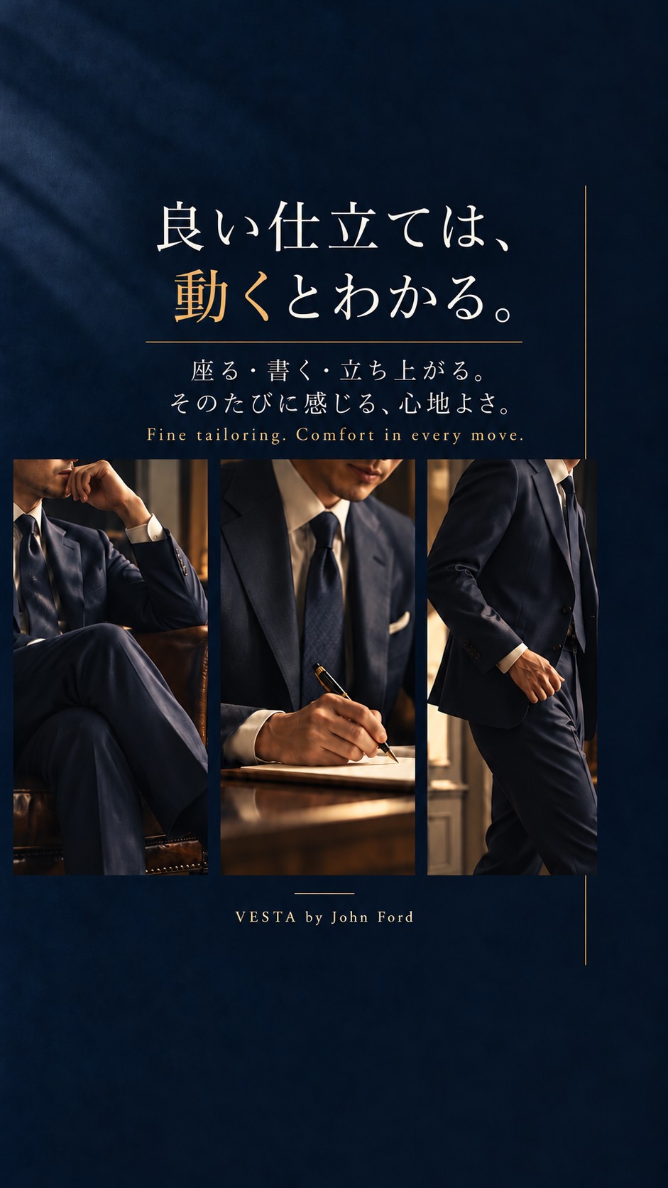 Read more about the article 良いスーツの条件とは？動いたときにわかる、銀座VESTAのオーダースーツ